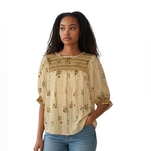 ACOS & A. Boho Floral Smocked Blouse. Medium